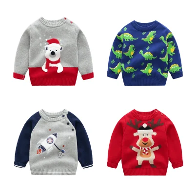 ブティック高品質冬キッズセーターユニセックス綿 100% プルオーバーニット服漫画のプリントクリスマスセーター子供