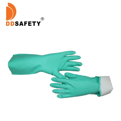 ヘビーデューティ再利用可能なグリーン 100% ニトリルゴム耐薬品性産業安全作業手袋 Luvas Guantes En420 En374